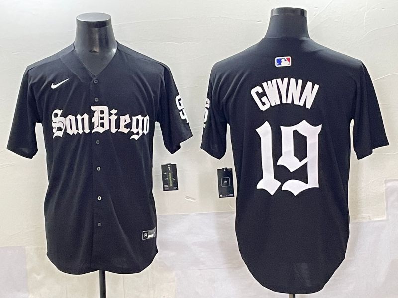 Men 2025 San Diego Padres #19 Gwynn Black Five generations Joint Name Nike MLB Jersey style 1